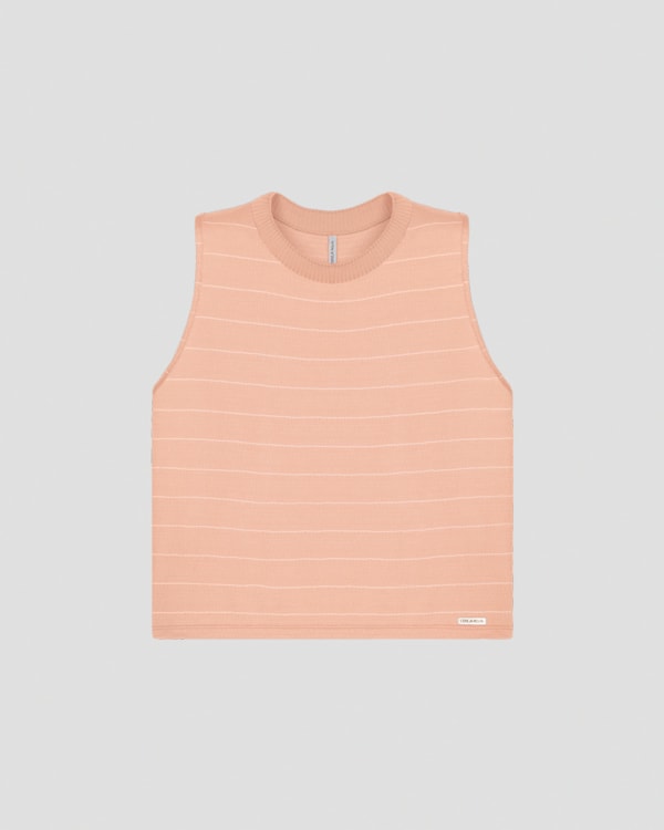 Regata Feminina em Viscose Listrada Cereja Rosa Nude