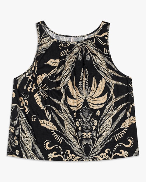 Regata Feminina Estampada em Viscose - Cereja Rosa- Preto