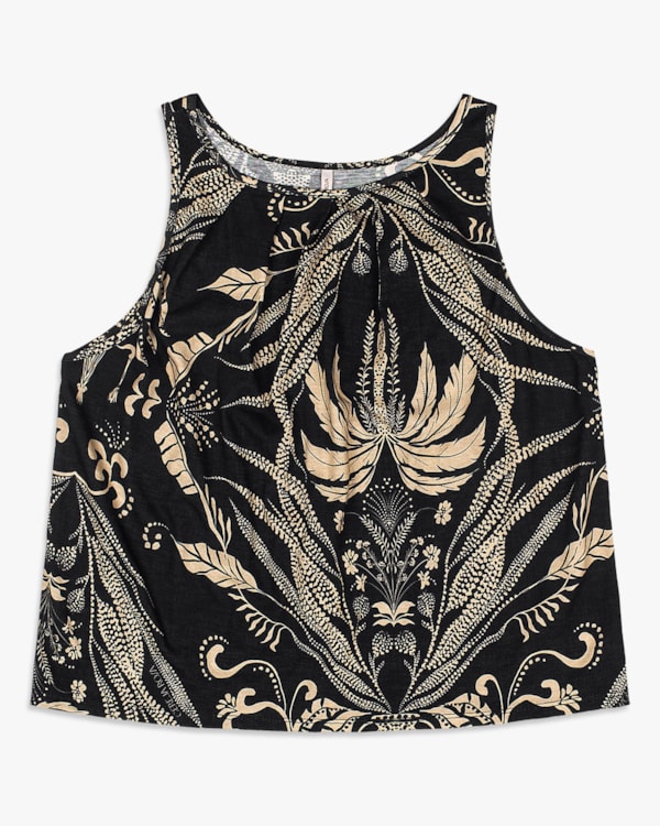 Regata Feminina Estampada em Viscose - Cereja Rosa- Preto-GG