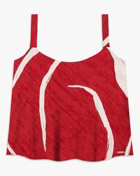 Regata Feminina Estampada em Viscose Crepe - Cereja Rosa - Passione