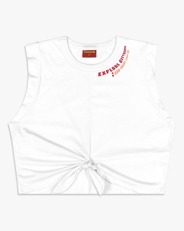 Regata Feminina Juvenil Muscle Tee com Amarração - BaseD - Branco