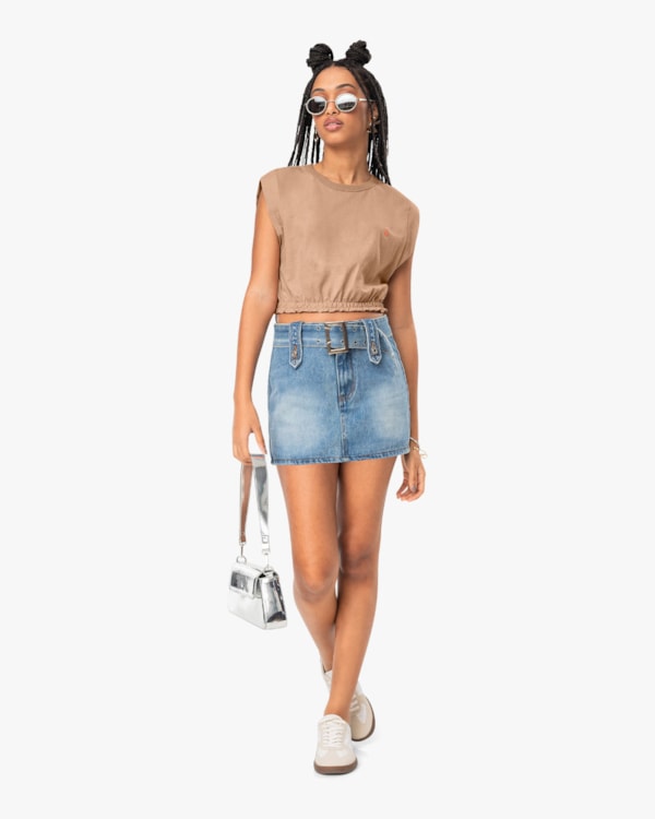 Regata Feminina Juvenil Muscle Tee em Meia Malha - BaseD - Toffee