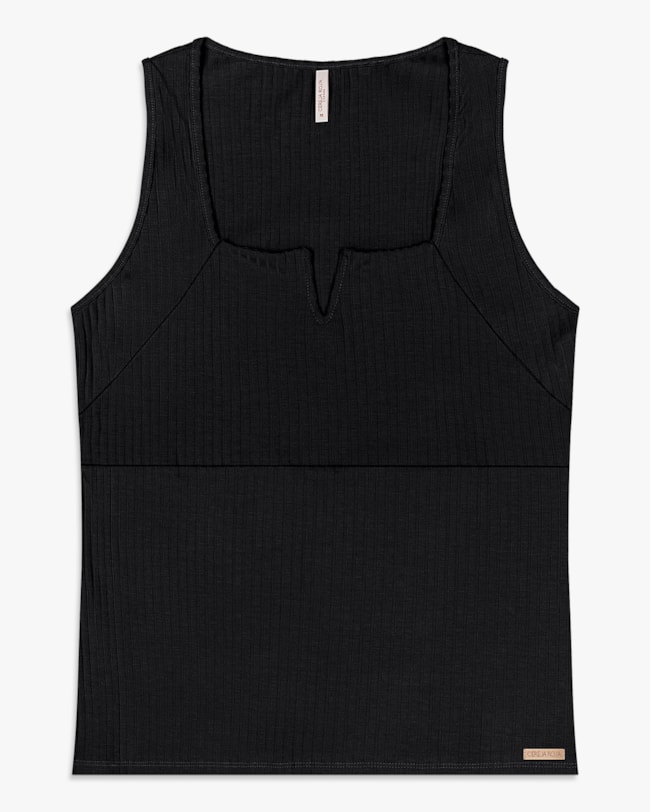 Regata Feminina Plus Size Canelada com Decote V - Cereja Rosa - Preto-f68e4ee3-0a75-4670-9758-ab1ecac11122