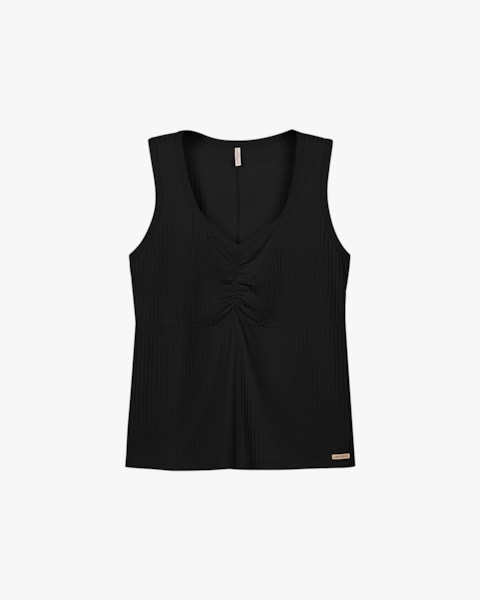 Regata Feminina Plus Size com Decote Franzido - Cereja Rosa - Preto