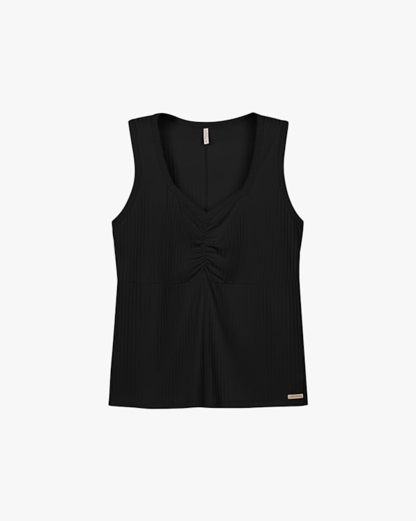 Regata Feminina Plus Size com Decote Franzido - Cereja Rosa - Preto