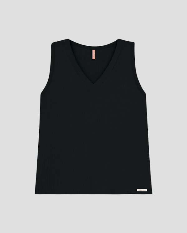 Regata Feminina Plus Size com Decote V Cereja Rosa Preto