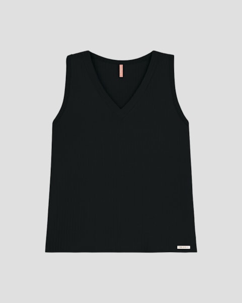 Regata Feminina Plus Size com Decote V Cereja Rosa Preto