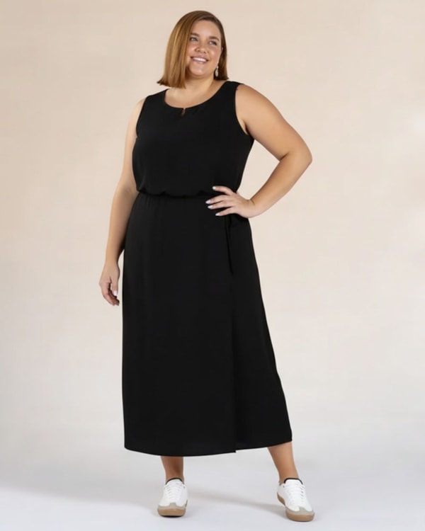 Regata Feminina Plus Size em Viscose - Cereja Rosa - Preto