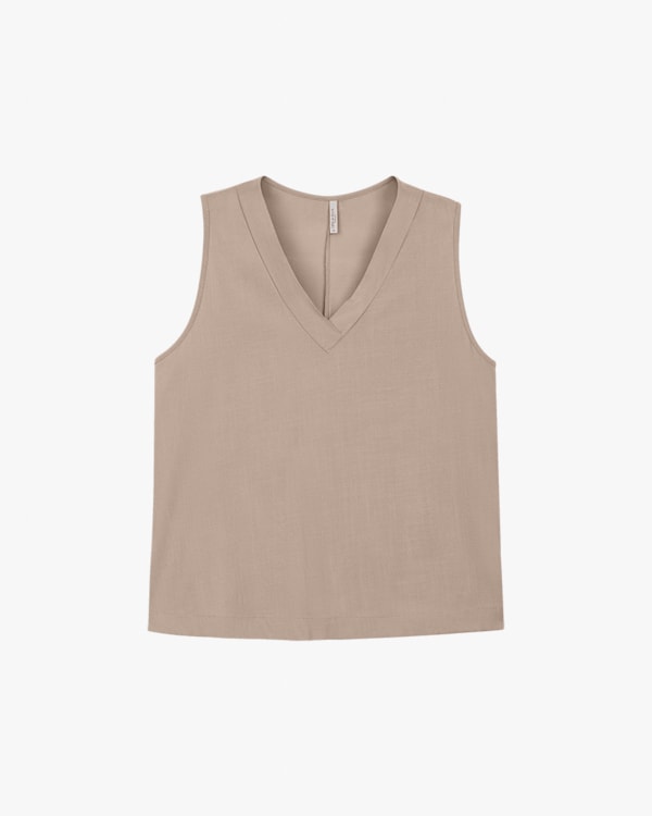 Regata Feminina Plus Size em Viscose Decote V - Cereja Rosa - Carvalho