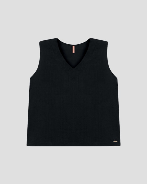Regata Feminina Plus Size em Viscose Decote V Cereja Rosa Preto