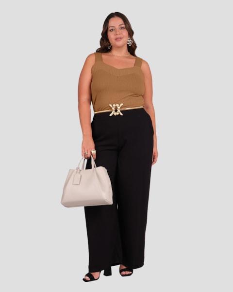 Regata Feminina Plus Size Malha Canelada Cereja Rosa Marrom