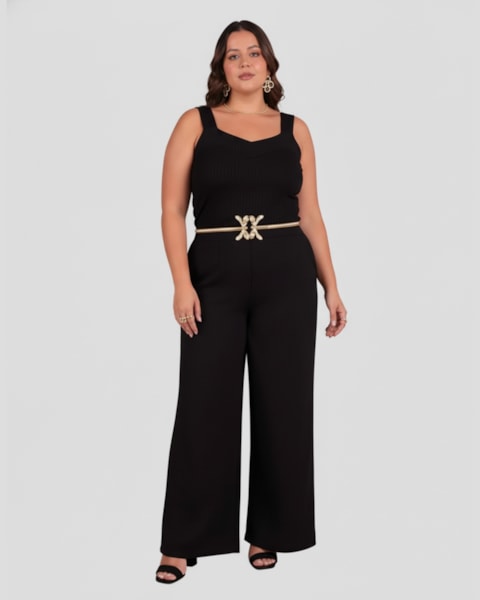Regata Feminina Plus Size Malha Canelada Cereja Rosa Preto
