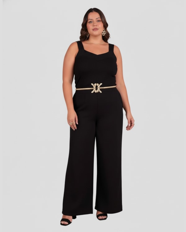 Regata Feminina Plus Size Malha Canelada Cereja Rosa Preto