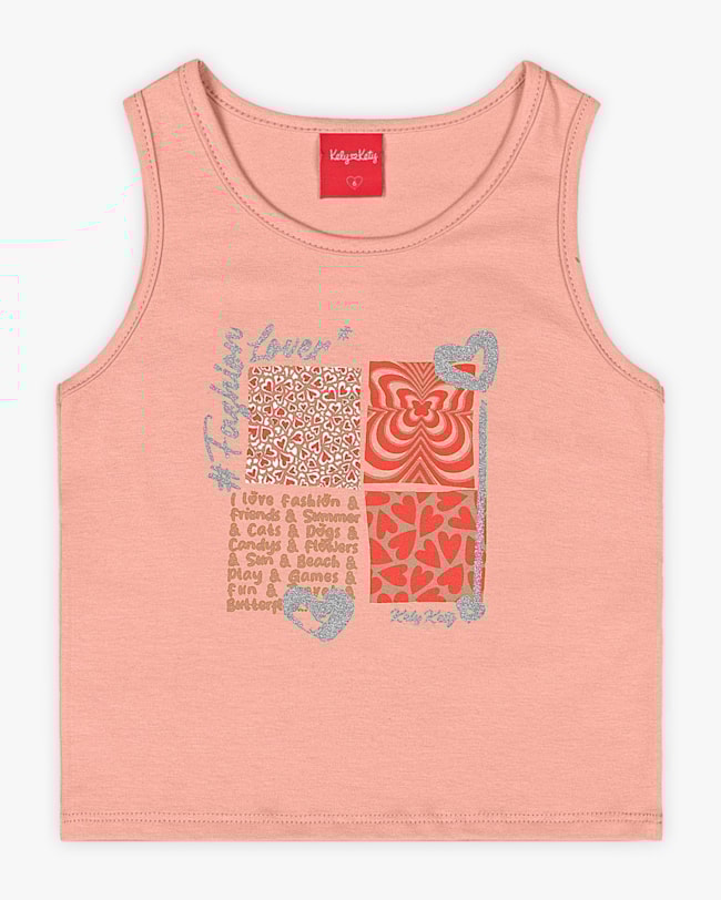 Regata Infantil Feminina com Estampa em Cotton - Kely Kety - Laranja-972d4544-07c3-4189-8134-1221bc998674