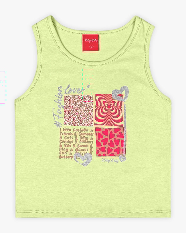 Regata Infantil Feminina com Estampa em Cotton - Kely Kety - Matcha-d7763270-87b7-40cf-884e-677c6cd3eb54