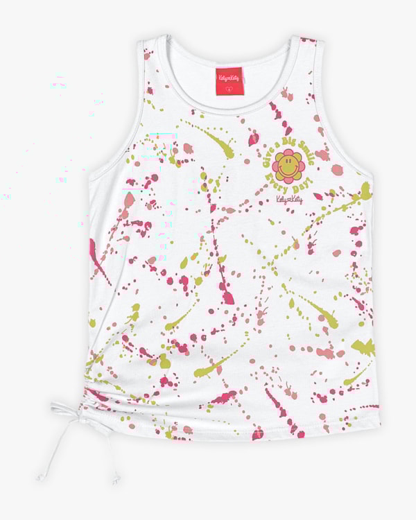 Regata Infantil Feminina em Meia Malha Estampada - Kely Kety - Branco