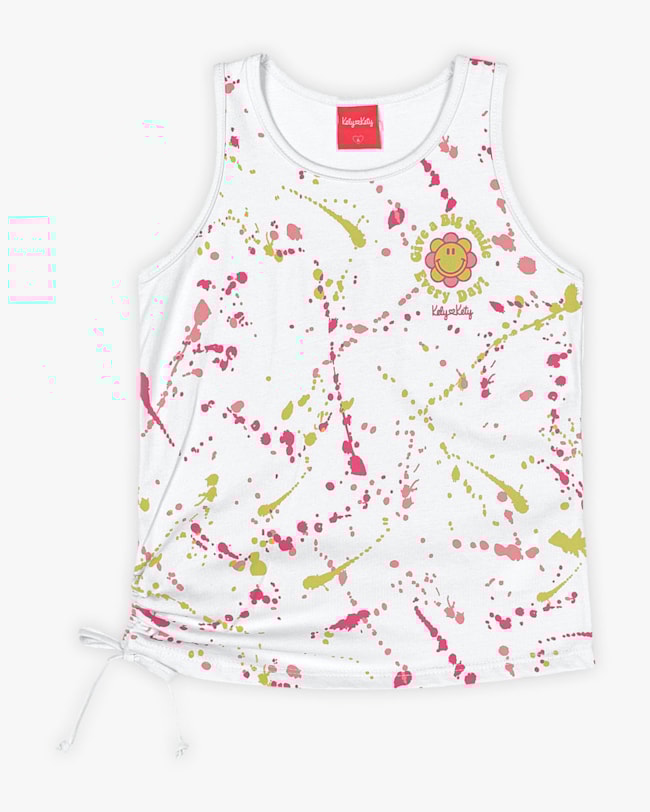 Regata Infantil Feminina em Meia Malha Estampada - Kely Kety - Branco-cef4ac23-63ca-4c46-8b79-b3d9a2970ef0