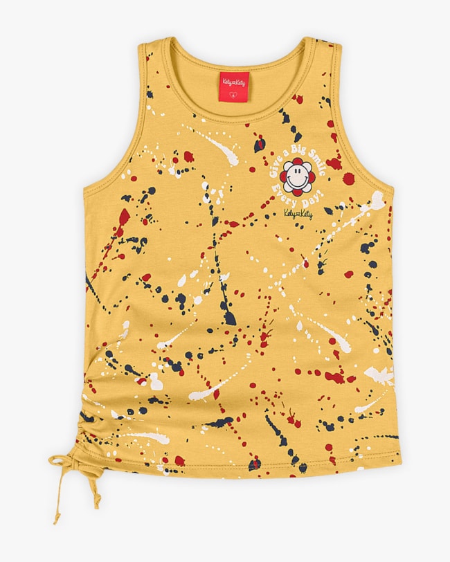Regata Infantil Feminina em Meia Malha Estampada - Kely Kety - Mostarda-a70ab829-c24f-4253-9cd0-f5a58b42d6b8