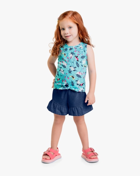 Regata Infantil Feminina Estampa Floral - Kely Kety - Tiffany 01