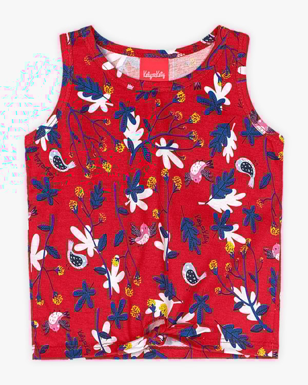 Regata Infantil Feminina Estampa Floral - Kely Kety - Tomato
