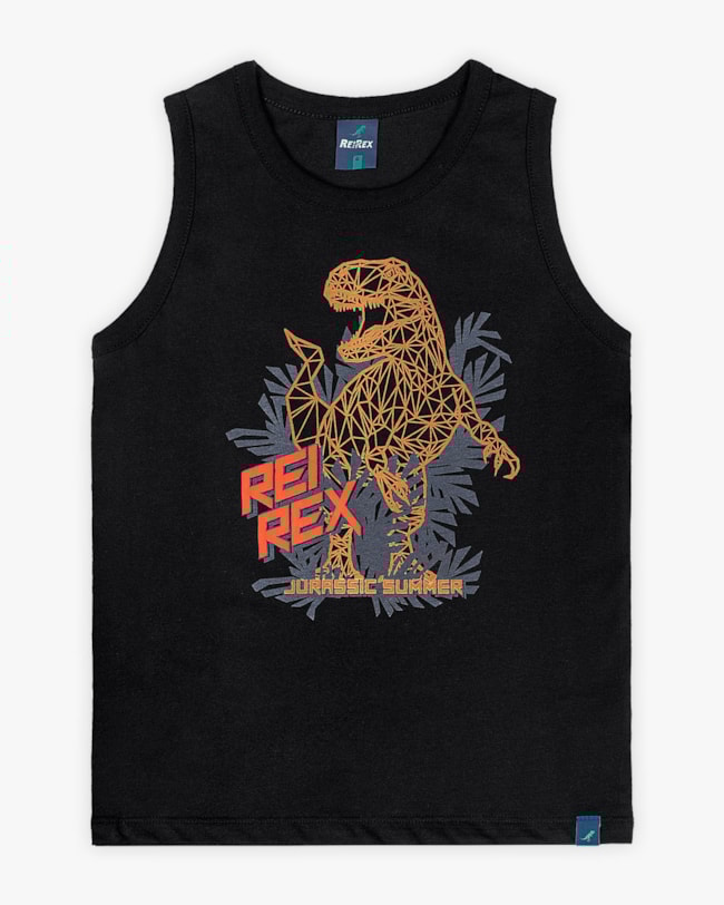 Regata Infantil Masculina Estampa Dinossauro - ReiRex - Preto-d6934a37-e997-4e58-b3e0-f451d582950a