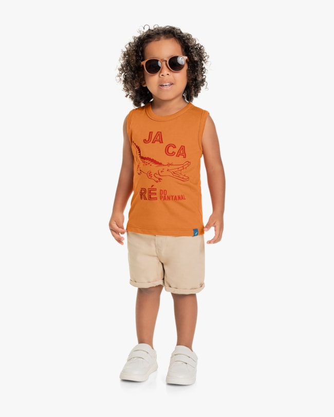 Regata Infantil Masculina Estampa Jacaré - ReiRex - Amarelo-7a744715-dbd5-4e28-8354-5c9ff7c36630