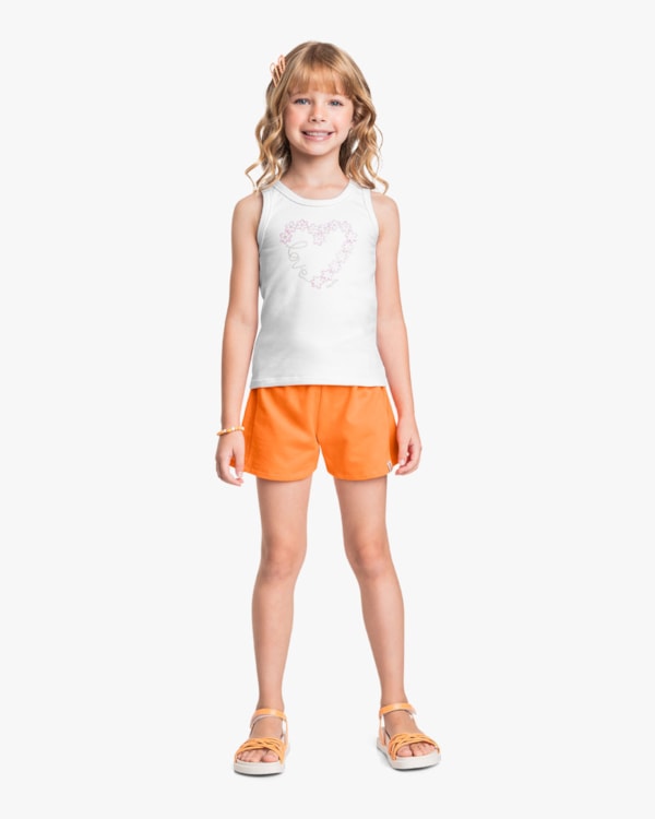 Regata Infantil Menina em Cotton com Estampa - Kely Kety - Branco