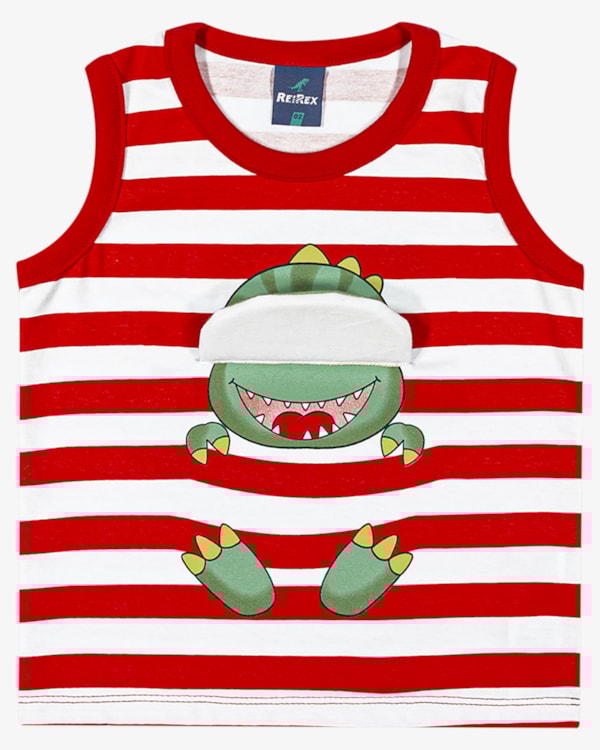 Regata Infantil Menino com Estampa Dinossauro Interativa - ReiRex - Tomato