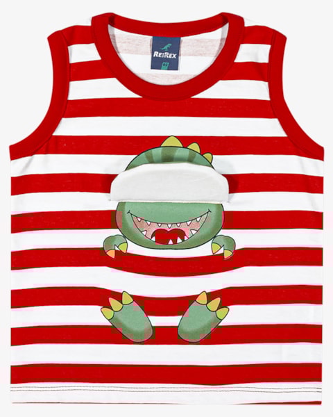 Regata Infantil Menino com Estampa Dinossauro Interativa - ReiRex - Tomato