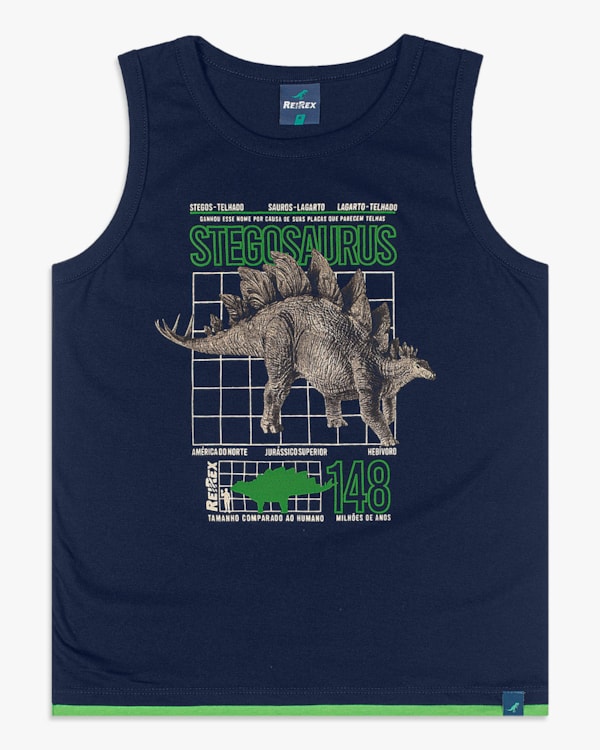 Regata Infantil Menino com Estampa Dinossauro - ReiRex - Oxford