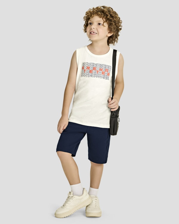 Regata Infantil Menino com Estampa Relevo em Meia Malha - ReiRex - Branco