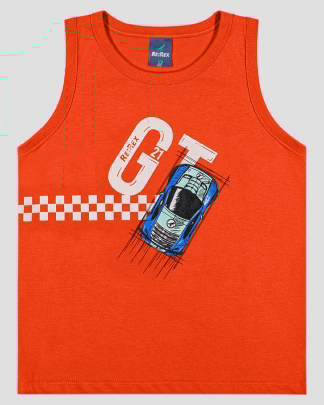 Regata Infantil Menino em Malha Estampa Carro ReiRex Laranja-88a6145c-e6b8-4efa-a39a-64f57c729693