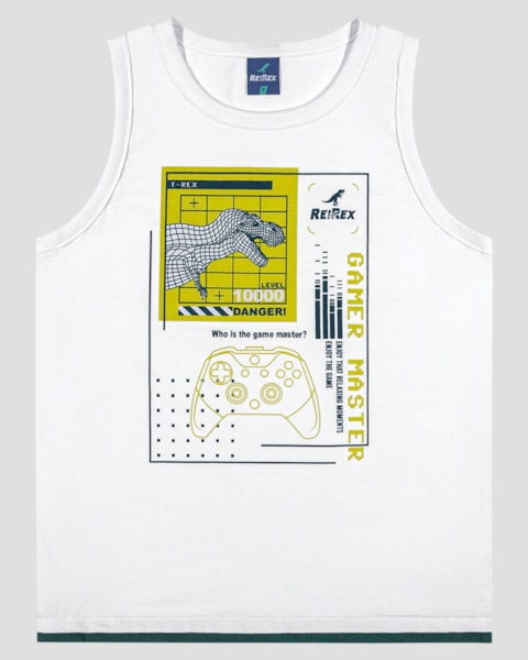 Regata Infantil Menino em Malha Estampa Game ReiRex Branco