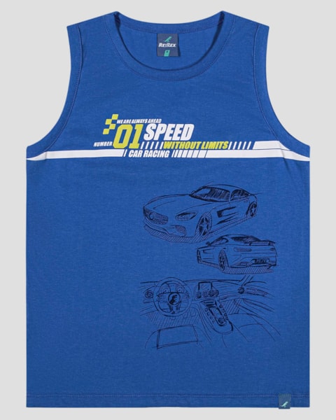 Regata Infantil Menino em Meia Malha com Estampa ReiRex Azul