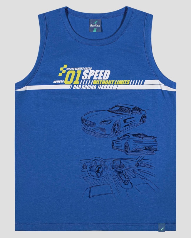 Regata Infantil Menino em Meia Malha com Estampa ReiRex Azul-74ca3658-395c-4f53-a54d-0faeef0b9963