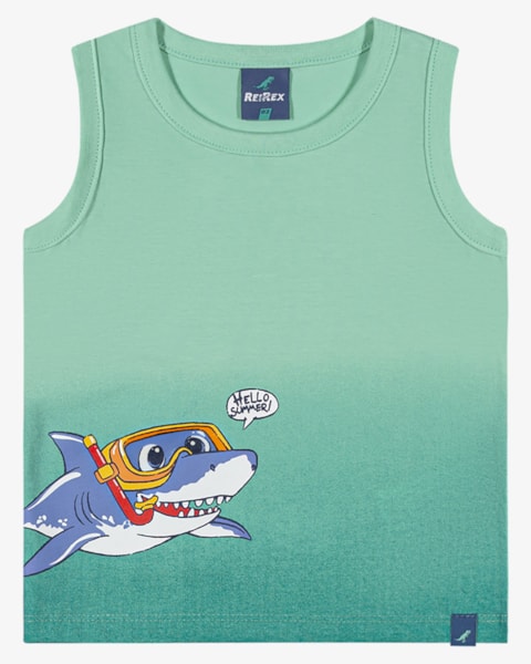 Regata Infantil Menino em Meia Malha Estampa Tubarão - ReiRex - Gelato
