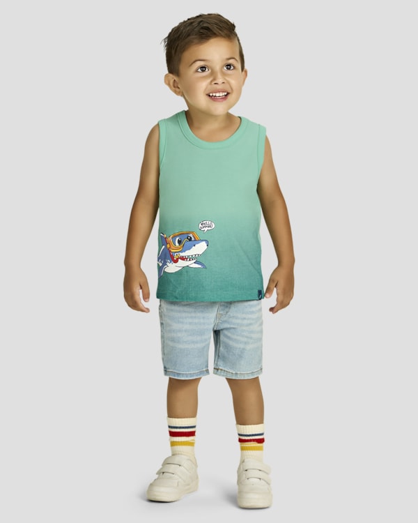 Regata Infantil Menino em Meia Malha Estampa Tubarão - ReiRex - Gelato