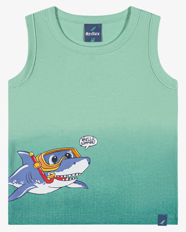 Regata Infantil Menino em Meia Malha Estampa Tubarão - ReiRex - Gelato-bde56ba5-d450-459a-89bc-dc8a5b0185e4
