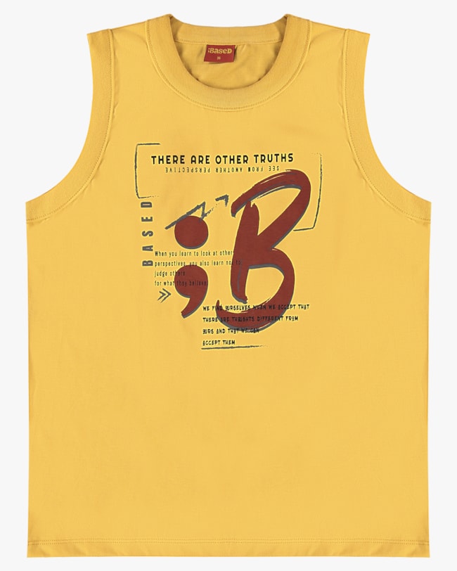 Regata Juvenil Masculina com Estampa em Meia Malha - BaseD - Mostarda-f3751ef1-f340-4607-846d-48cef1379160
