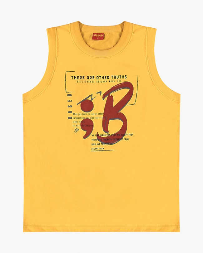 Regata Juvenil Masculina com Estampa em Meia Malha - BaseD - Mostarda-ccd15bab-1008-4ee2-8dc8-7ab3f6c6a695