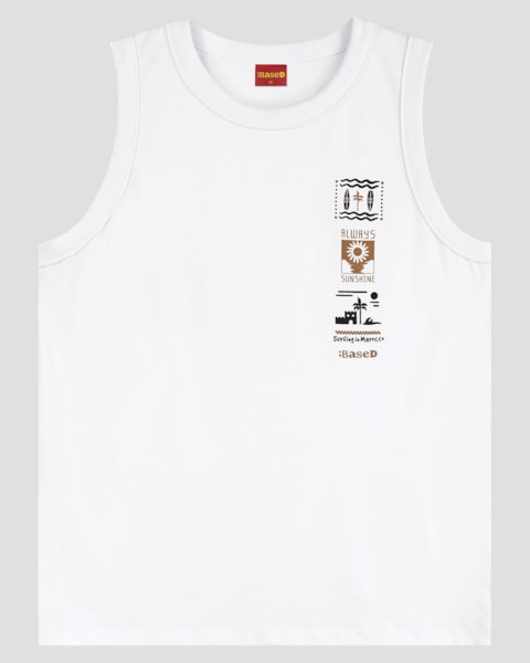 Regata Juvenil Masculina em Meia Malha com Estampa BaseD Branco