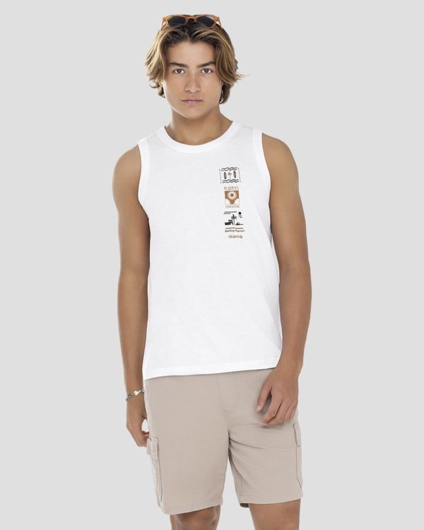 Regata Juvenil Masculina em Meia Malha com Estampa BaseD Branco