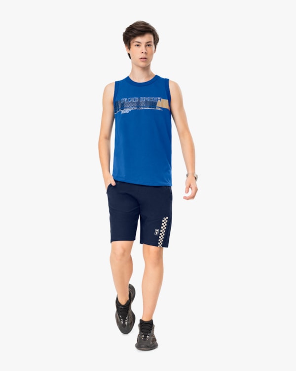 Regata Masculina Juvenil em Meia Malha com Estampa - BaseD - Azul Mar