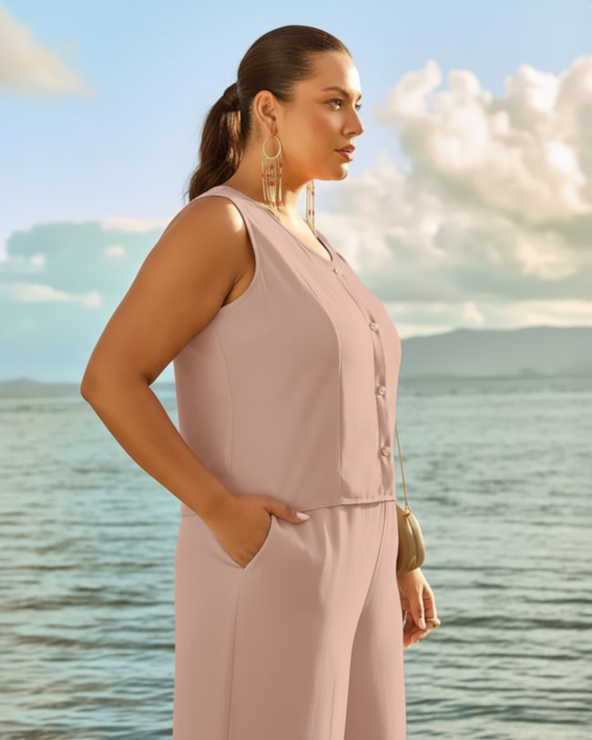 Regata Plus Size em Viscose com Decote V Cereja Rosa Marrom-42b2ac3d-99e6-4fe8-a226-3dce994e559b