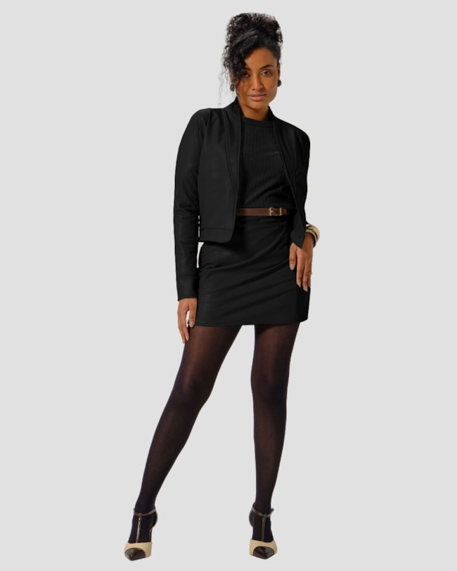 Saia Curta em Neocouro com Elastano - Cereja Rosa - Preto-3a05152e-9a95-4d9f-baaf-362119b4e24e