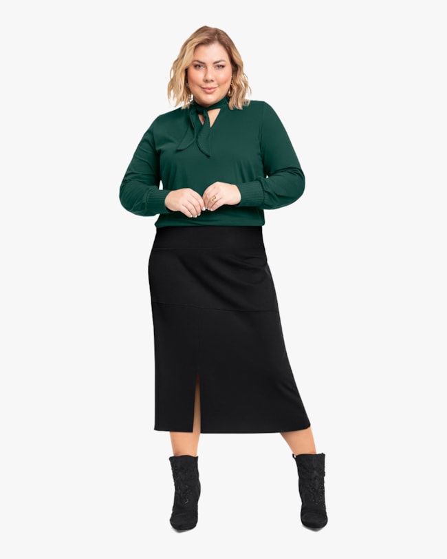 Saia Femina Plus Size em Cirrê Cereja Rosa Preto-d7888c1f-ae08-401e-a38a-c25653d4b9d5