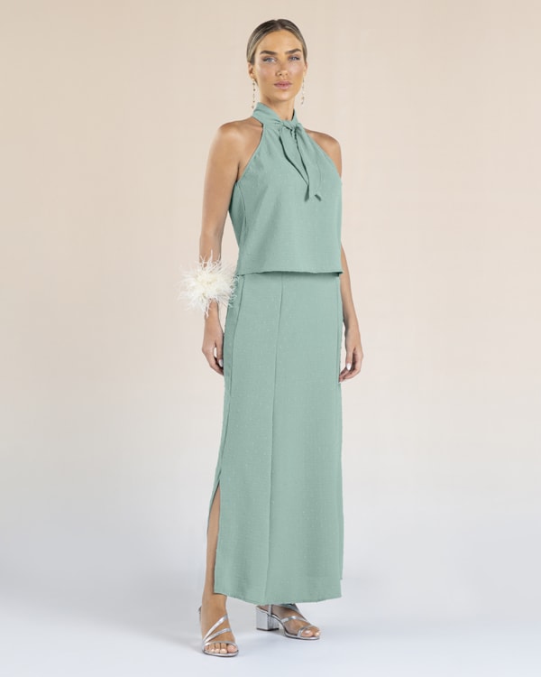 Saia Longa em Jacquard com Abertura Lateral - Cereja Rosa - Green