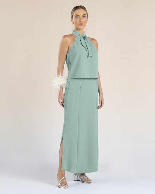 Saia Longa em Jacquard com Abertura Lateral - Cereja Rosa - Green-2f7f599e-8ed6-4b37-bdfa-71d9573ce692