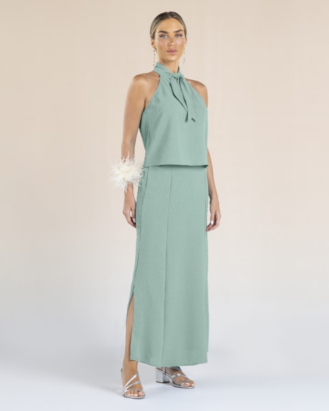 Saia Longa em Jacquard com Abertura Lateral - Cereja Rosa - Green