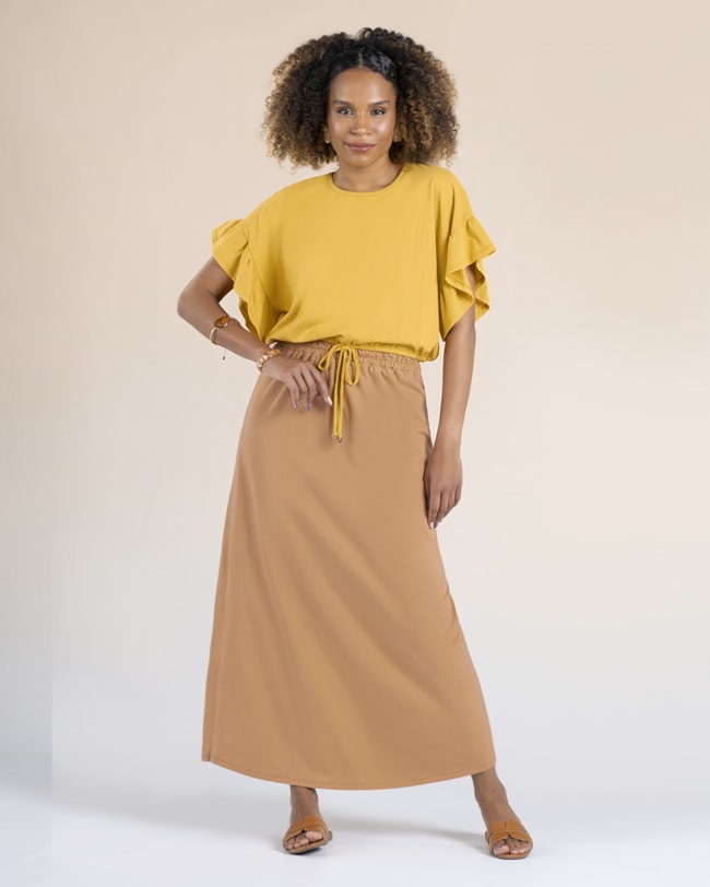 Saia Longa em Meia Malha- Cereja Rosa - Capim Dourado-f7a0e862-3540-4cff-a714-5ce78b33c6ce